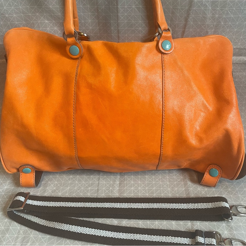 GABS Italian Leather Convertible Tote Orange Teal - Picture 2 of 14